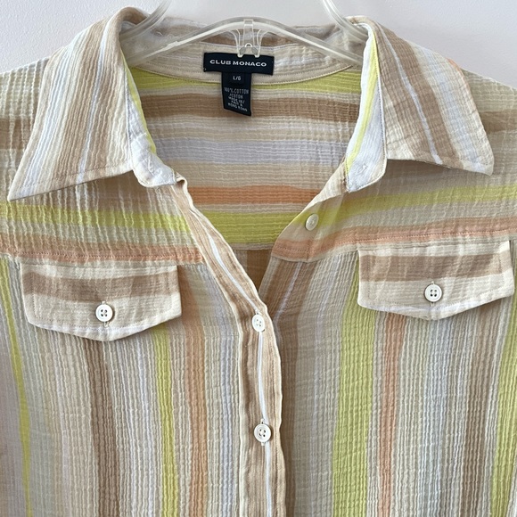 CLUB MONACO Cotton Striped Button Down Lightweight Long Sleeve Shirt Size Large - Picture 3 of 7